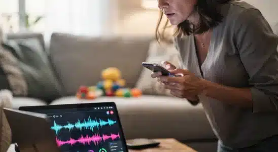 A woman holding a smartphone receiving a suspicious call related to AI voice cloning scams.