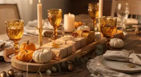 Autumn table setting with curated hostess gifts for fall dinner parties