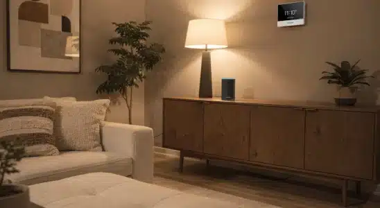 Smart home starter kit devices set up in a modern living room